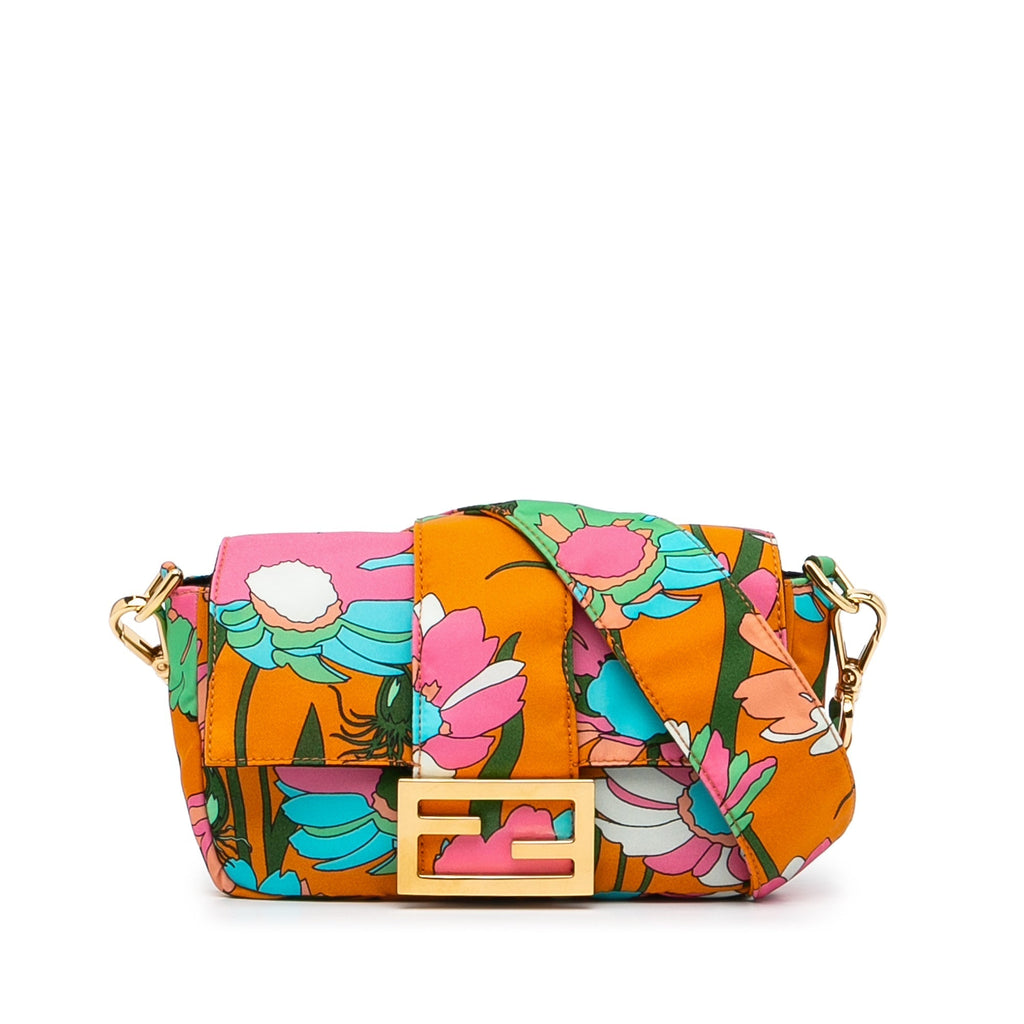 Fendi Baguette Crossbody Bag Multicolor Floral Nylon