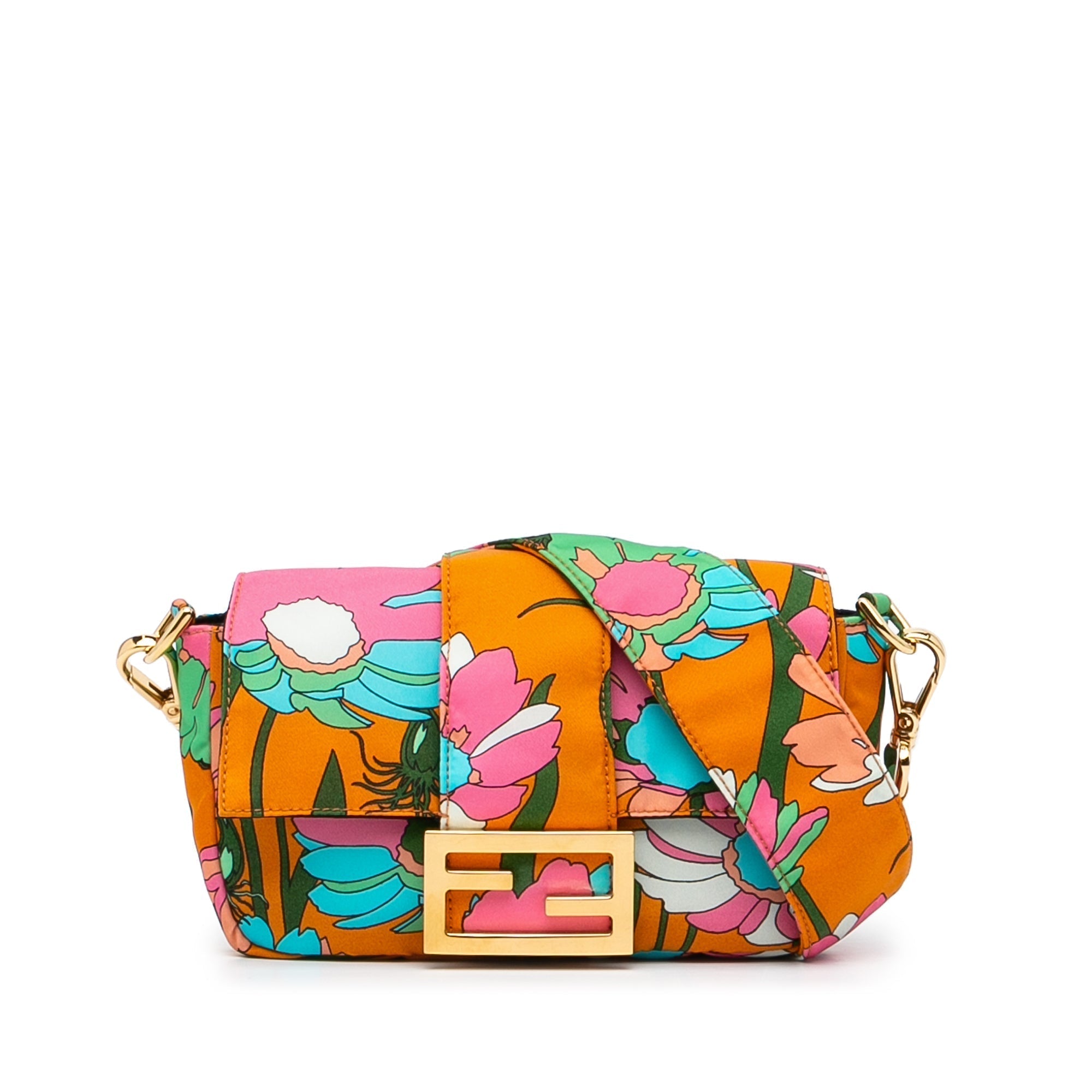 Fendi Baguette Crossbody Bag Multicolor Floral Nylon