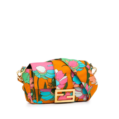 Fendi Baguette Crossbody Bag Multicolor Floral Nylon