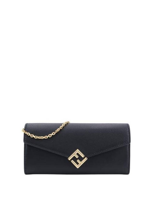 Fendi FF Diamond Continental Chain Long Wallet Black
