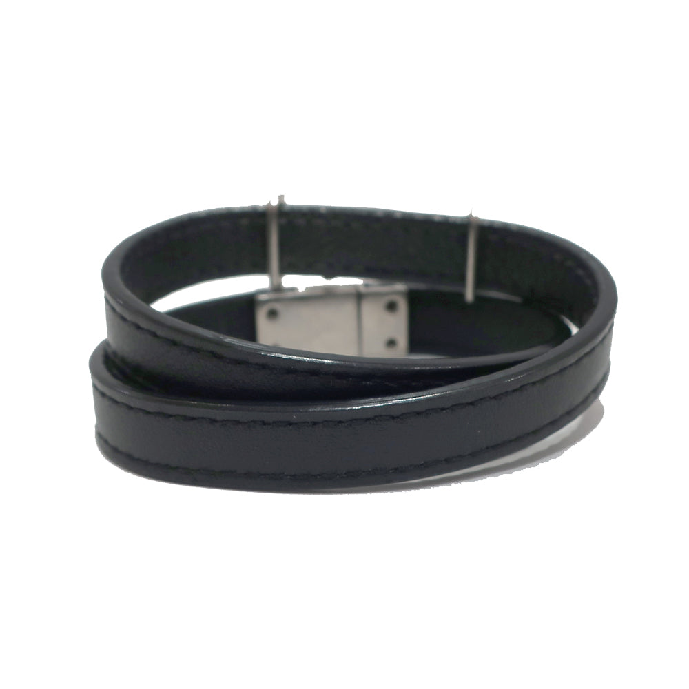 Saint Laurent Opium Double  Bracelet 536073 Black Silver G  Leather  Women Box  Bag