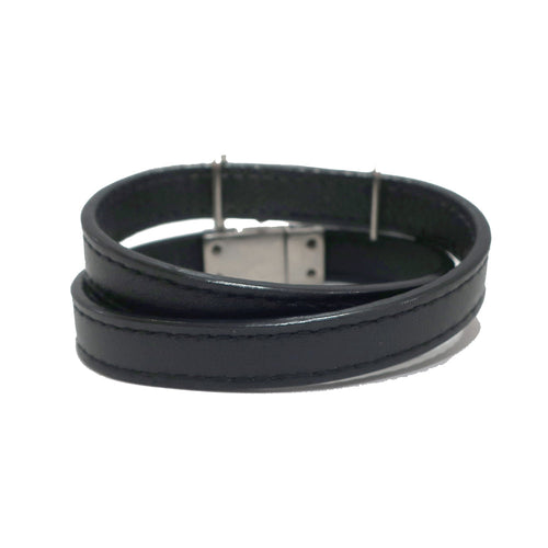 Saint Laurent Opium Double  Bracelet 536073 Black Silver G  Leather  Women Box  Bag