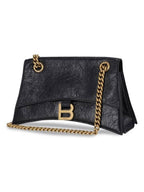 Balenciaga Crush Logo Gold Chain Small Shoulder Bag Black