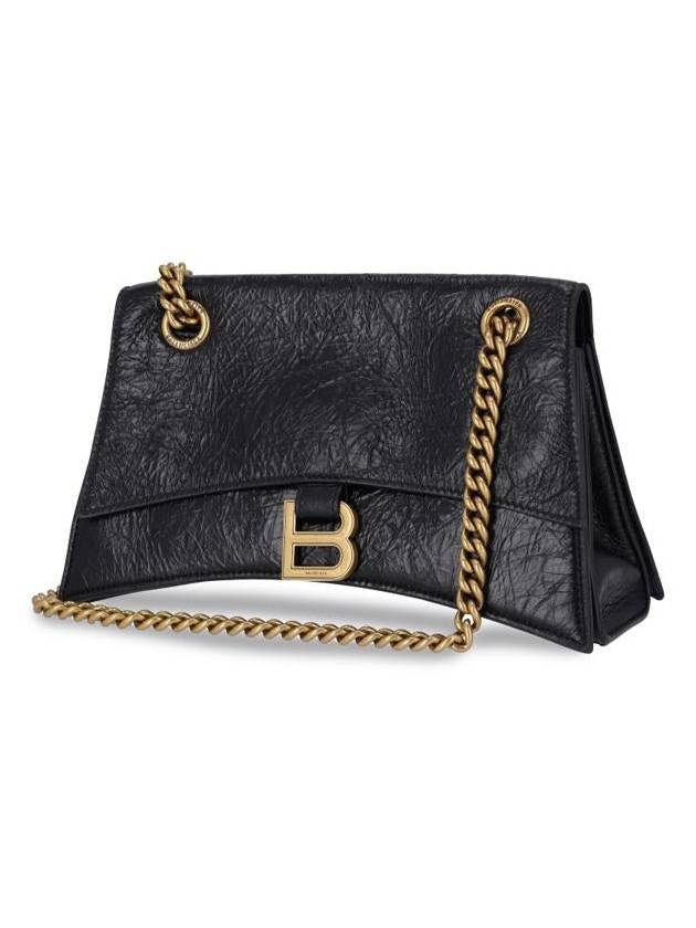Balenciaga Crush Logo Gold Chain Small Shoulder Bag Black