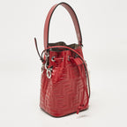 Fendi Red Zucca Leather Mini Mon Tresor Drawstring Bucket Bag