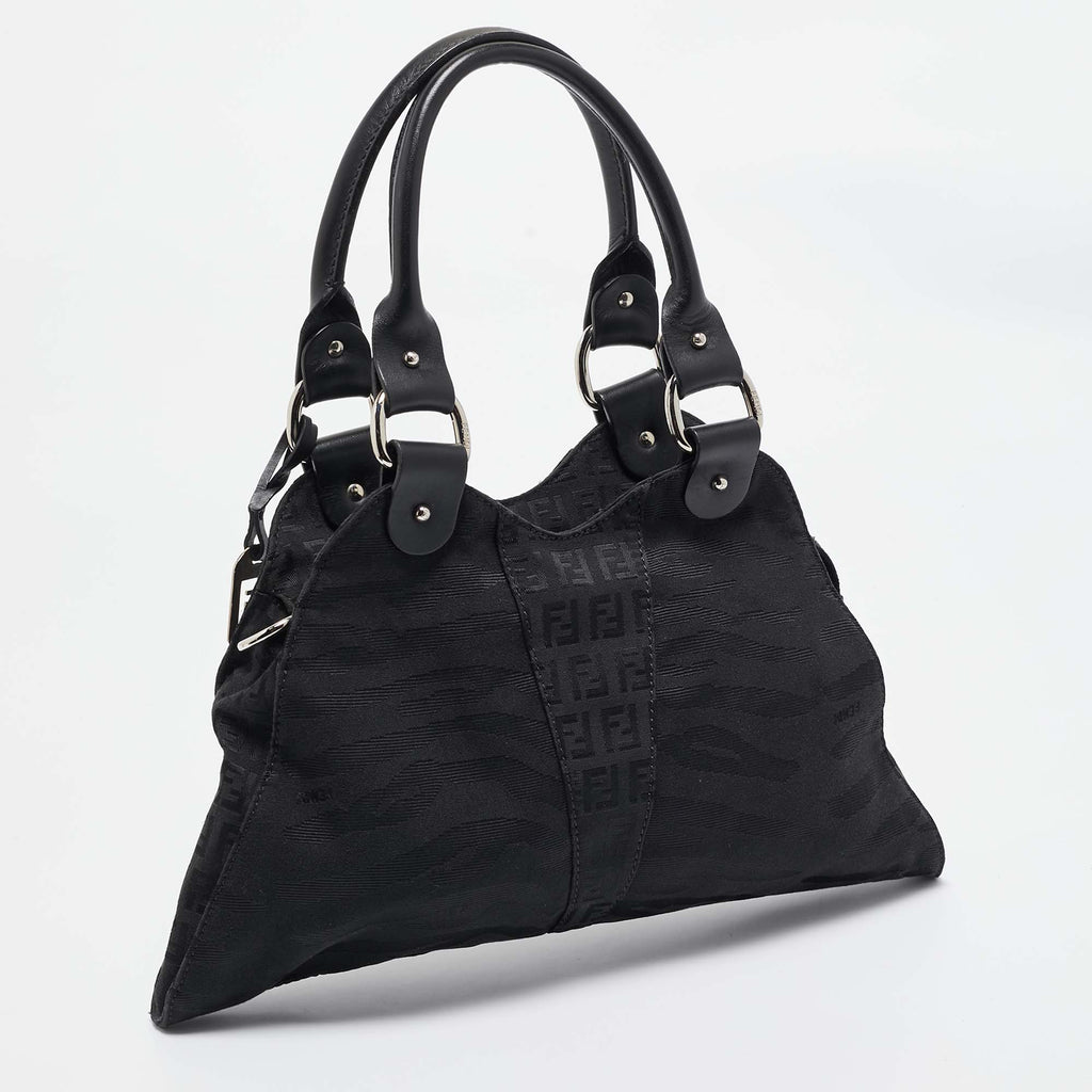 Fendi Black Zuchinno Fabric And Leather Devil Trapezio Tote