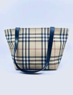 BURBERRY Beige, Black Coated canvas Plaid Handbag