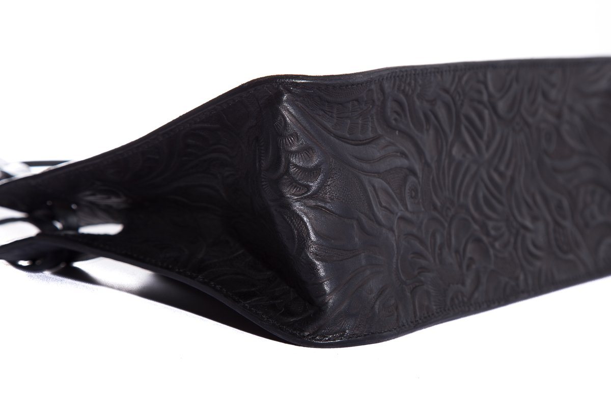 Fendi Vintage Black Leather Embossed Flower Handle Bag