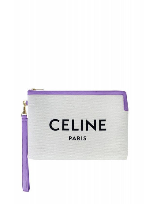 CELINE Logo Strap Small Pouch Bag White Purple