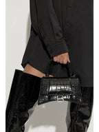 Balenciaga Hour Glass Croco Print Shoulder Bag Black