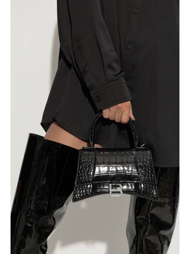 Balenciaga Hour Glass Croco Print Shoulder Bag Black