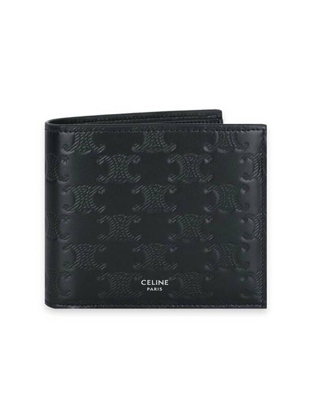 CELINE Triomphe Embossed Calfskin Half Wallet Black