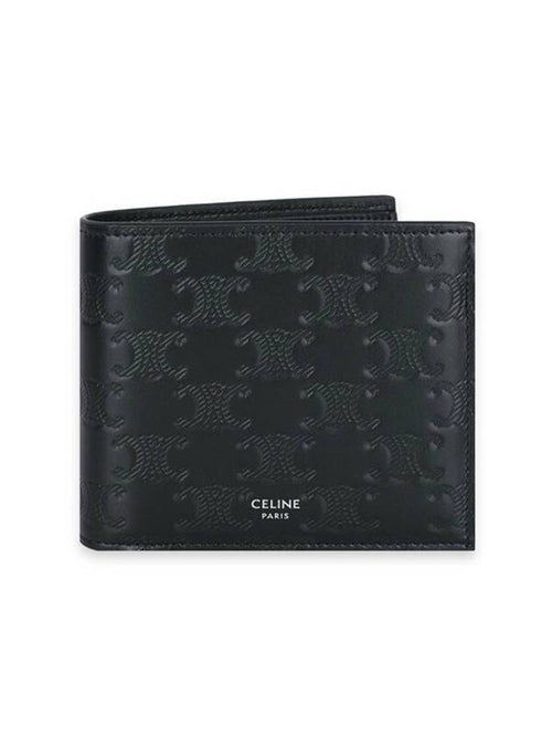 CELINE Triomphe Embossed Calfskin Half Wallet Black