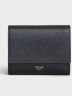 CELINE Trifold Grained Calfskin Small Half Wallet Black