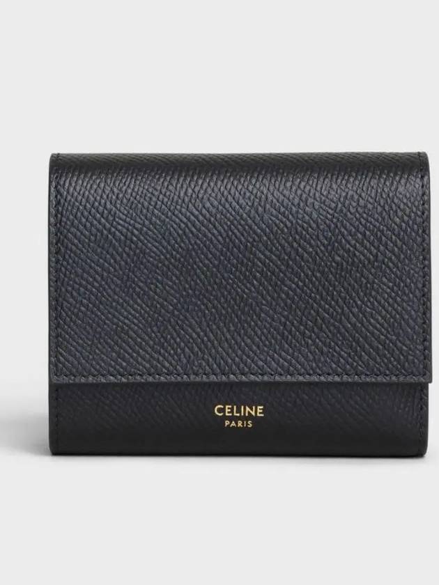 CELINE Trifold Grained Calfskin Small Half Wallet Black