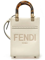 Fendi Sunshine Shopper Small Leather Tote Bag White