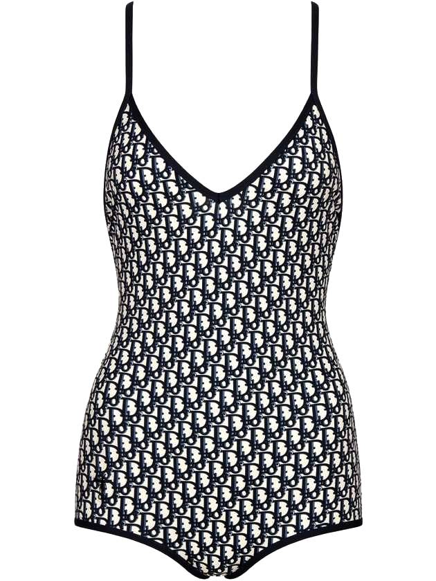 Women's Oblique Technical Dress Swimsuit Blue Black Dior
