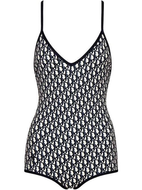 Women's Oblique Technical Dress Swimsuit Blue Black Dior