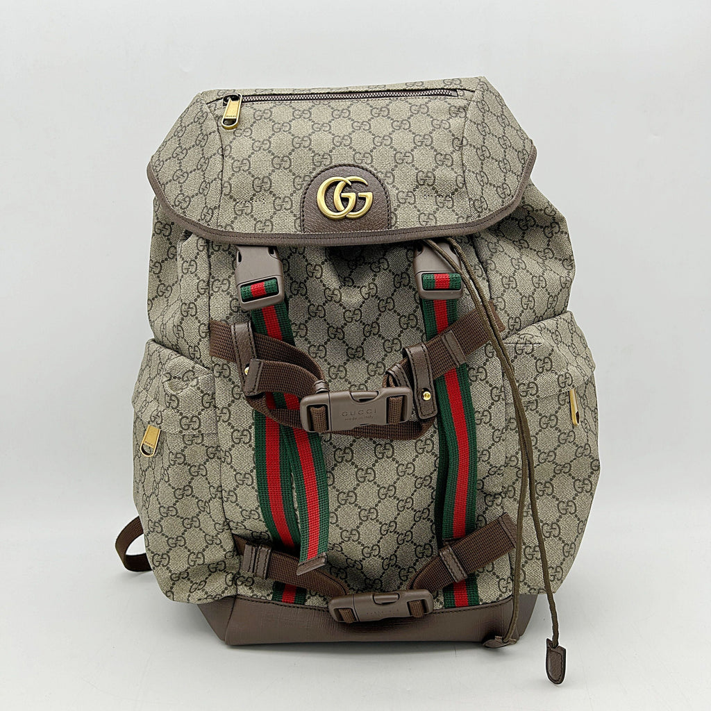 Gucci Skateboard BackpackGG Supreme Canvas Beige Web Stripe Backpack LA46033
