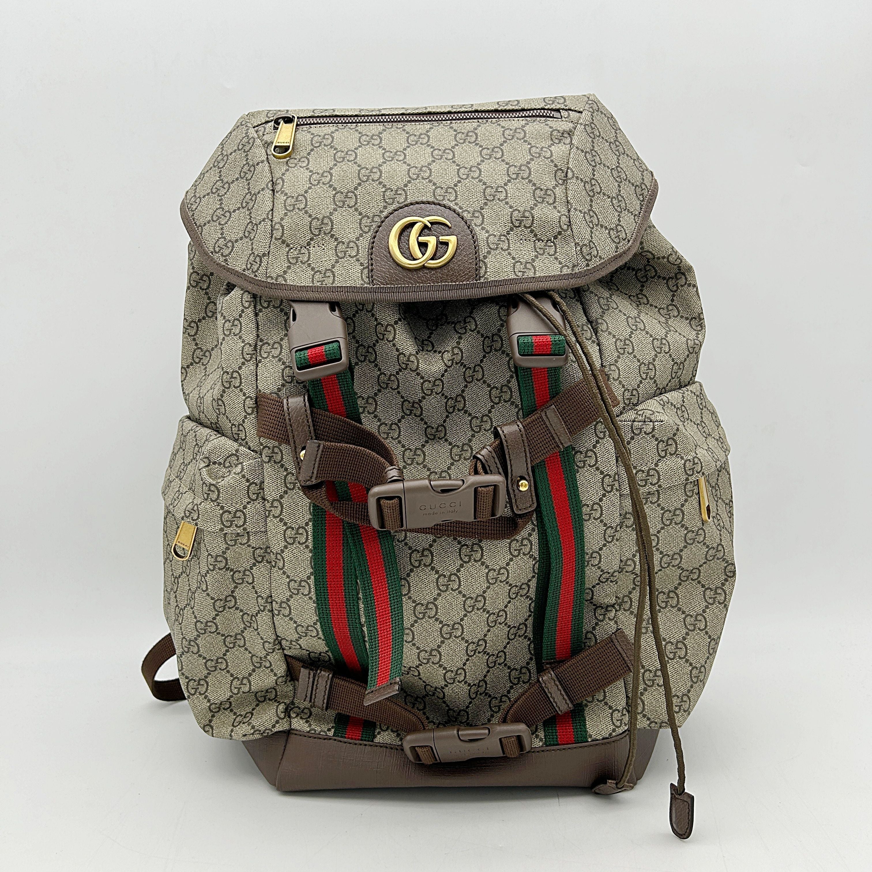 Gucci Skateboard BackpackGG Supreme Canvas Beige Web Stripe Backpack LA46033