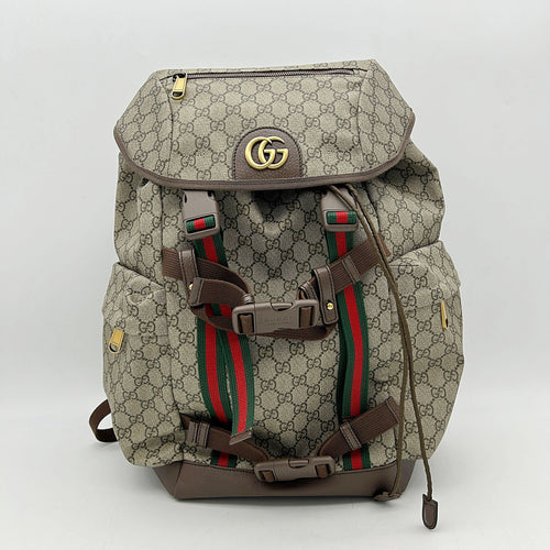 Gucci Skateboard BackpackGG Supreme Canvas Beige Web Stripe Backpack LA46033