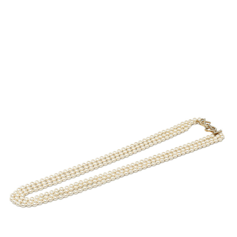 Saint Laurent YSL Logo Stone Necklace White Pearl