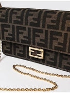 Fendi Baguette FF Fabric Shoulder Long Wallet Brown