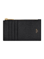 CELINE Essential Zipper Compact Grain Calfskin Card Wallet Black