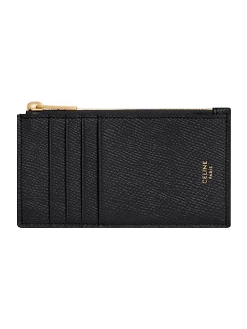 CELINE Essential Zipper Compact Grain Calfskin Card Wallet Black