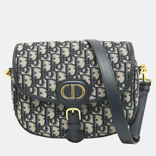 Dior Navy Blue Oblique Canvas Medium Bobby Flap Crossbody Bag