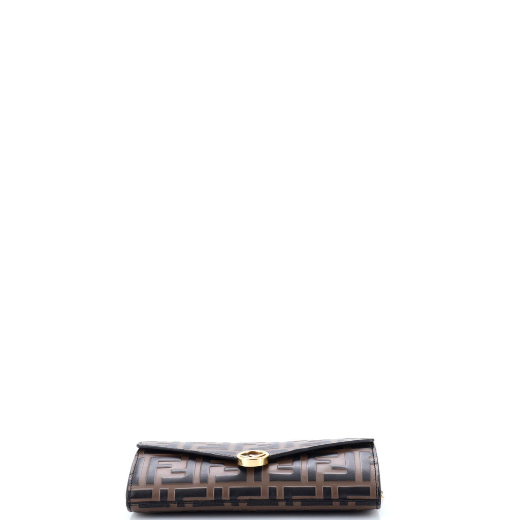 F is Fendi Continental Chain Wallet Zucca Embossed Leather