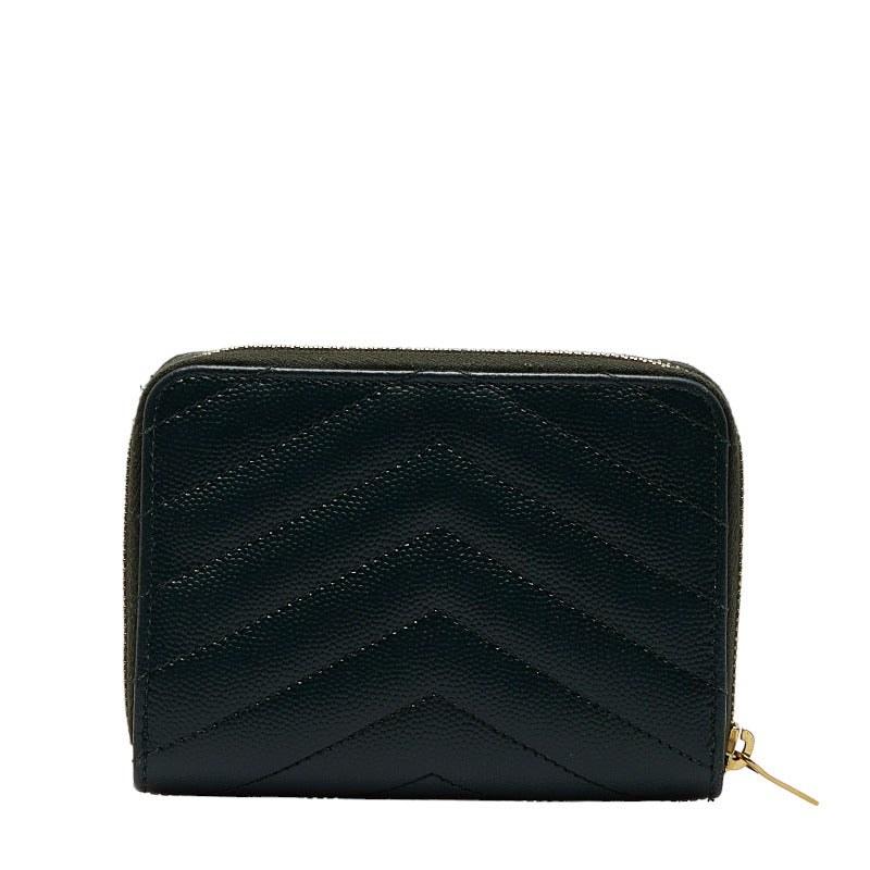 Saint Laurent Zip Wallet in Grain Calf Leather Green GUE403723