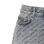 Balenciaga Logo Print Denim Skirt Women