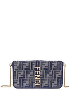 Fendi Graphy Chain Leather Long Wallet Dark Blue