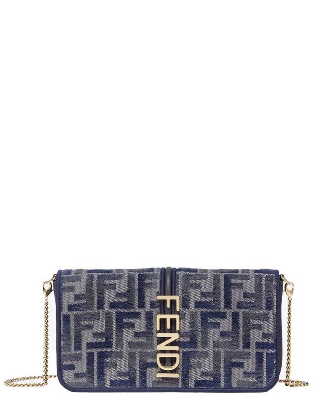 Fendi Graphy Chain Leather Long Wallet Dark Blue
