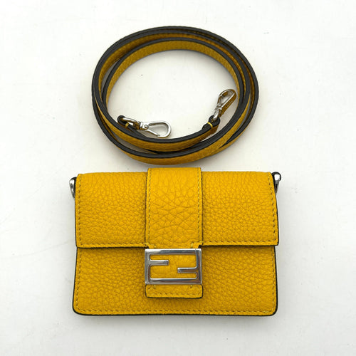 Flat baguette leather crossbody bag Fendi Yellow in Leather fe4435dd
