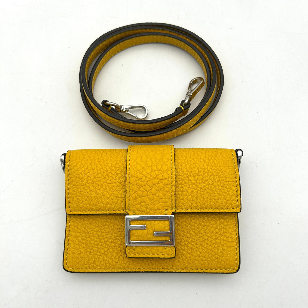 Flat baguette leather crossbody bag Fendi Yellow in Leather fe4435dd
