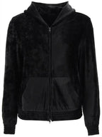 Balenciaga Women's BB Paris Strass Velvet  Zip-Up Hoodie Black