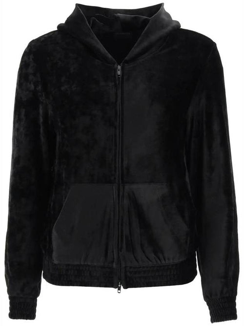 Balenciaga Women's BB Paris Strass Velvet  Zip-Up Hoodie Black