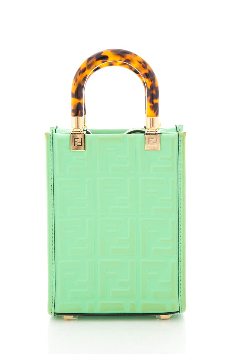 Fendi Green Logo Embossed Sunshine Shopper Handbag