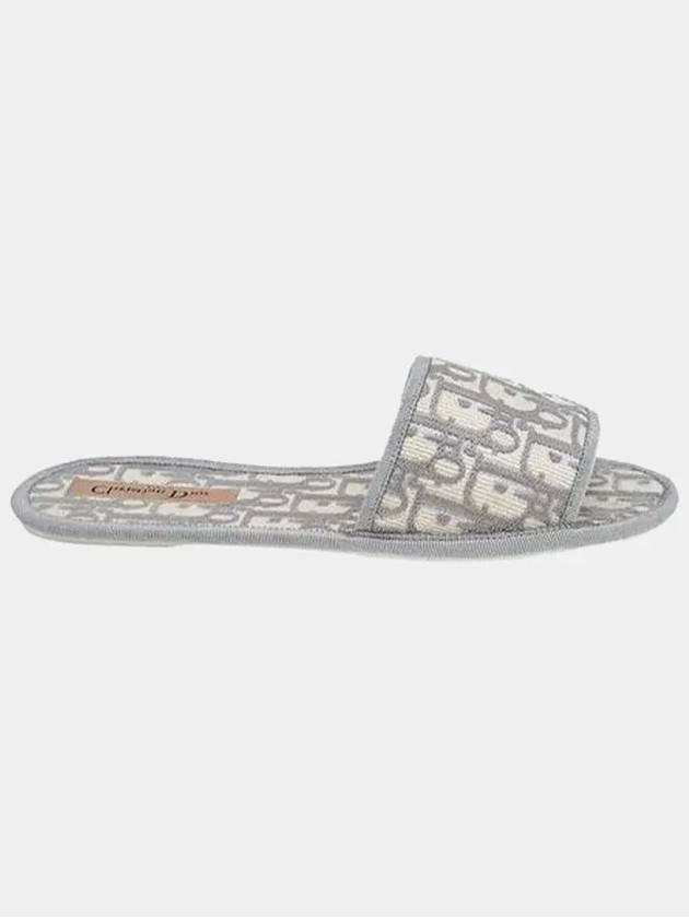 Chez Moi Oblique Embroidered Cotton Slippers Grey Dior