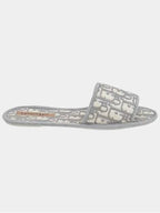 Chez Moi Oblique Embroidered Cotton Slippers Grey Dior