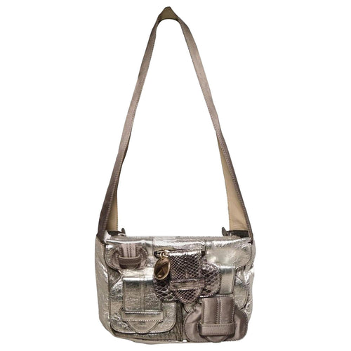 CHLOE Silver Leather Satin Snakeskin Buckle Shoulder Bag