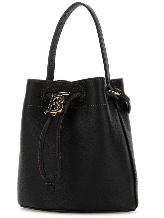 Burberry Mini Grainy Leather TB Bucket Bag Black