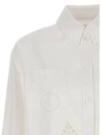 Burberry Women's Macrame Lace Hem Cropped Cotton Shirt Uptic White