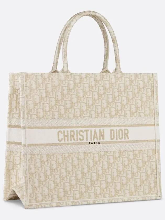 Oblique Embroidery Large Book Tote Bag Blue Dior