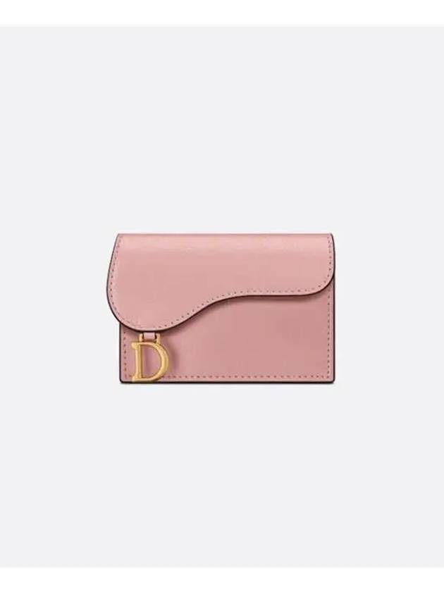 Saddle Bloom Goatskin Flap Card Wallet Antique Pink Dior