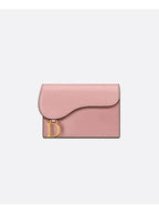 Saddle Bloom Goatskin Flap Card Wallet Antique Pink Dior