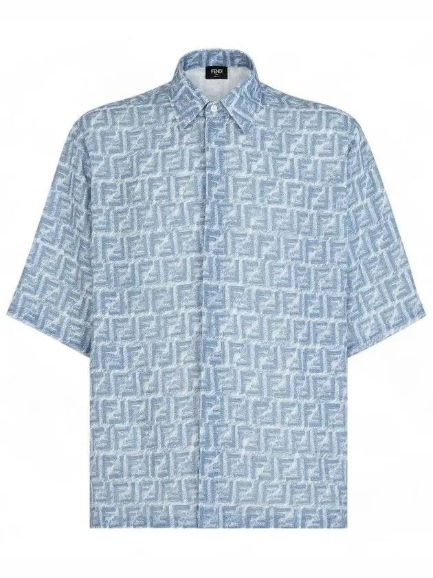 Fendi FF Linen Short Sleeve Shirt Blue