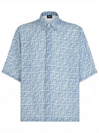 Fendi FF Linen Short Sleeve Shirt Blue